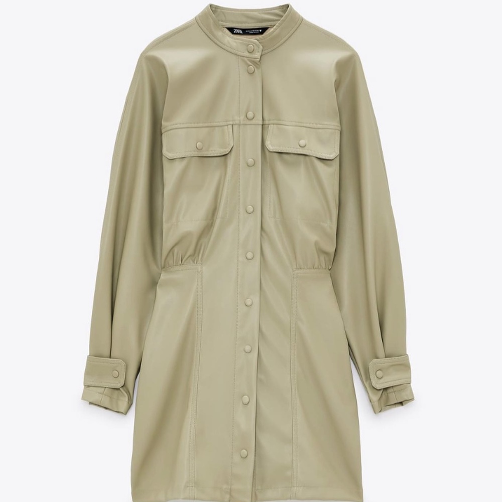 Zara Faux Leather Green Mini Dress